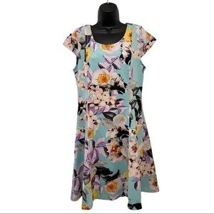 Worthington Blue Floral Short Sleeve A-Line Dress Size 12